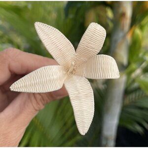 Tahiti Flower Hair Pick White Raffia Coconut Leaf Wire Rito 4” Hawaii
